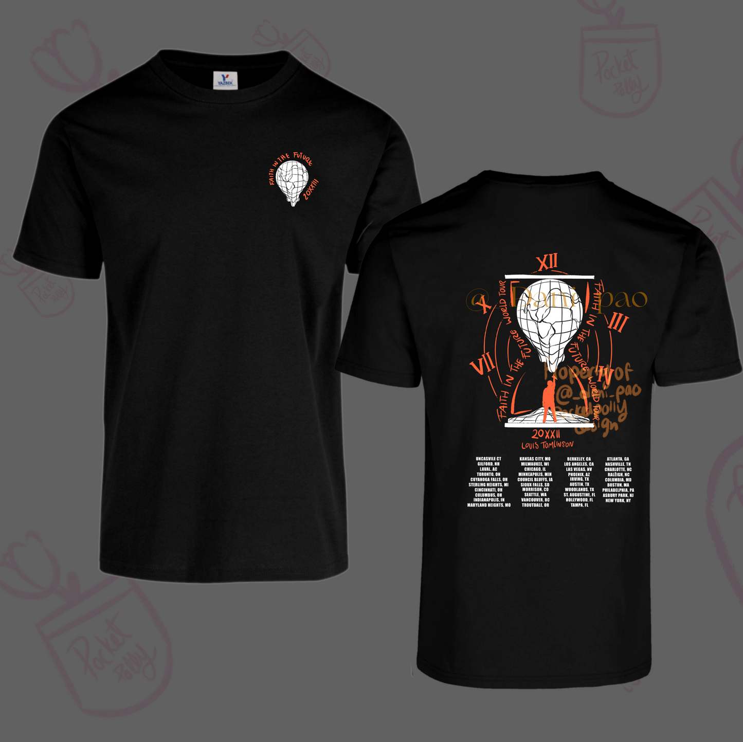 Louis Tomlinson World Tour 2023 World Clock (back Print) tshirt
